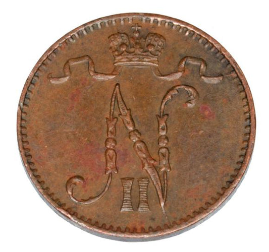 1 penni 1908 Mikołaj II Romanow Finlandia okupacja rosyjska Helsinki