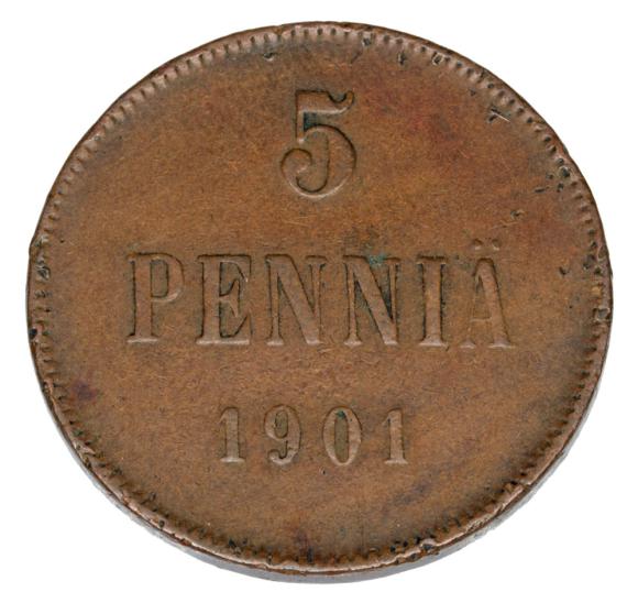 5 pennia 1901 Mikołaj II Romanow Finlandia okupacja rosyjska Helsinki