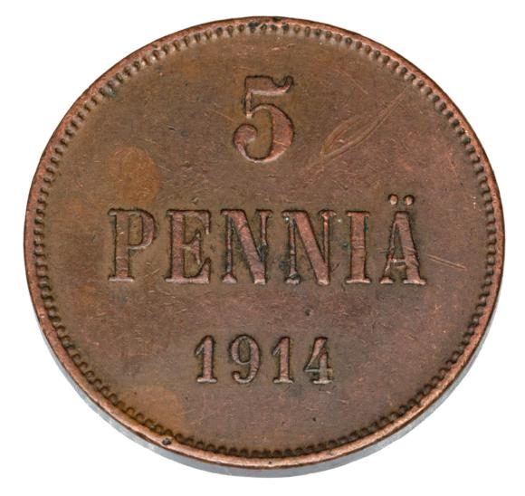 5 pennia 1914 Mikołaj II Romanow Finlandia okupacja rosyjska Helsinki
