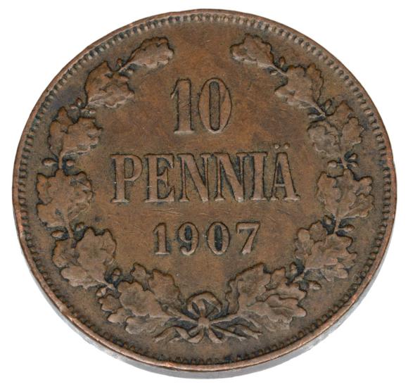 10 pennia 1907 Mikołaj II Romanow Finlandia okupacja rosyjska Helsinki