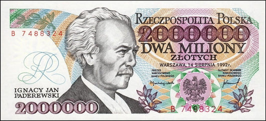 III RP 2000000 zł Ignacy Paderewski 1992 P-158b B