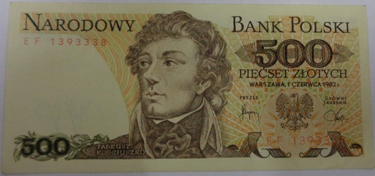 PRL 500 zł Tadeusz Kościuszko 1982 P-145d seria EF