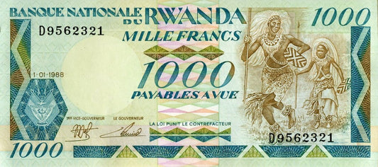 Rwanda 1000 franków Goryle 1988 P-21a
