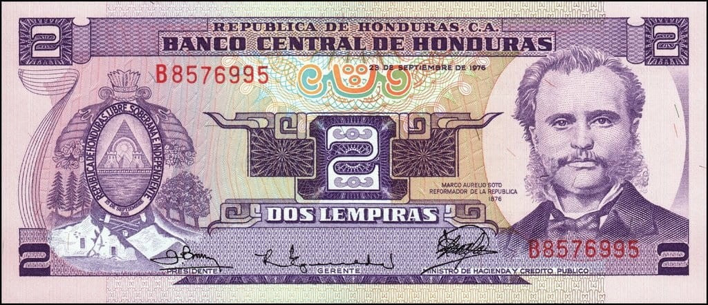 Honduras 2 lempira Wyspa tygrysia 1976 P-61