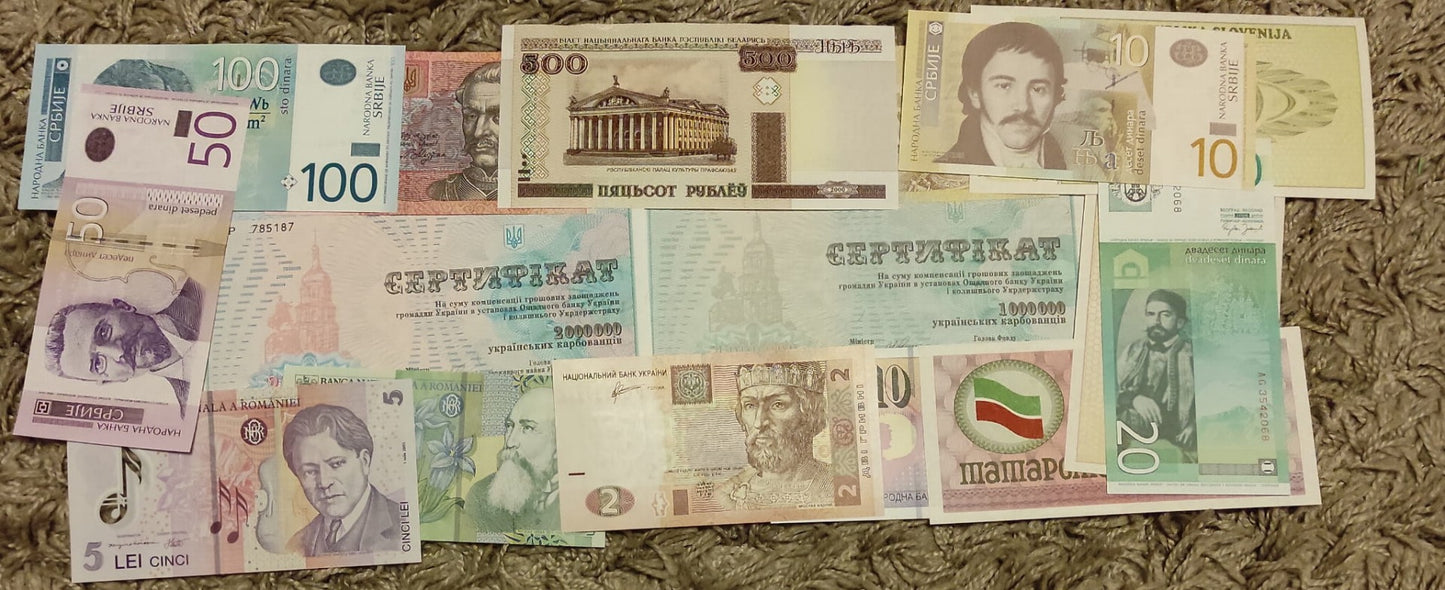Banknoty Europy x50 każdy inny UNC