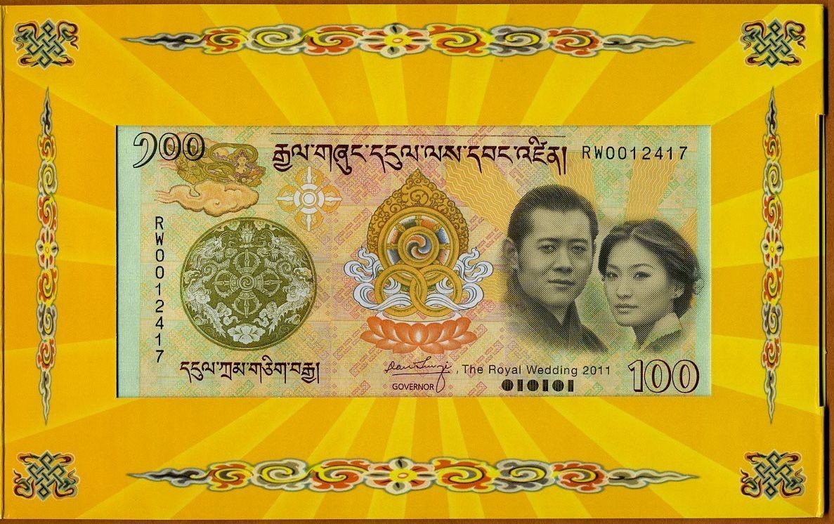 Bhutan 100 ngultrum Ślub Króla 2011 P-35 folder