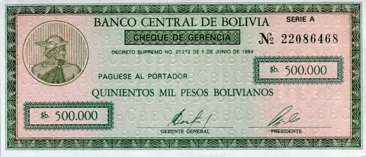 Boliwia 500 000 bolivanos Hermes 1984 P-189