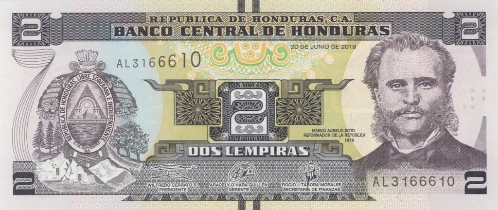 Honduras 2 lempira Marco Aurelio Soto 2019 P-97d
