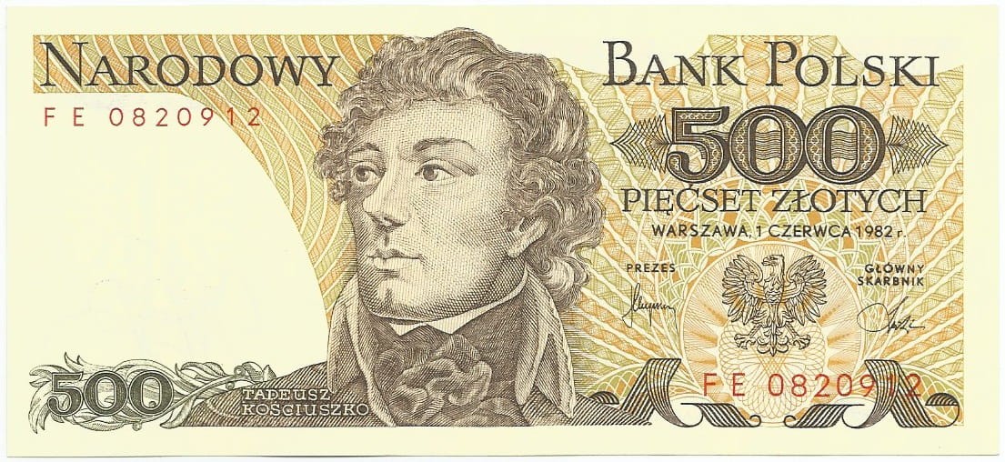 PRL 500 zł Tadeusz Kościuszko 1982 P-145d seria FE