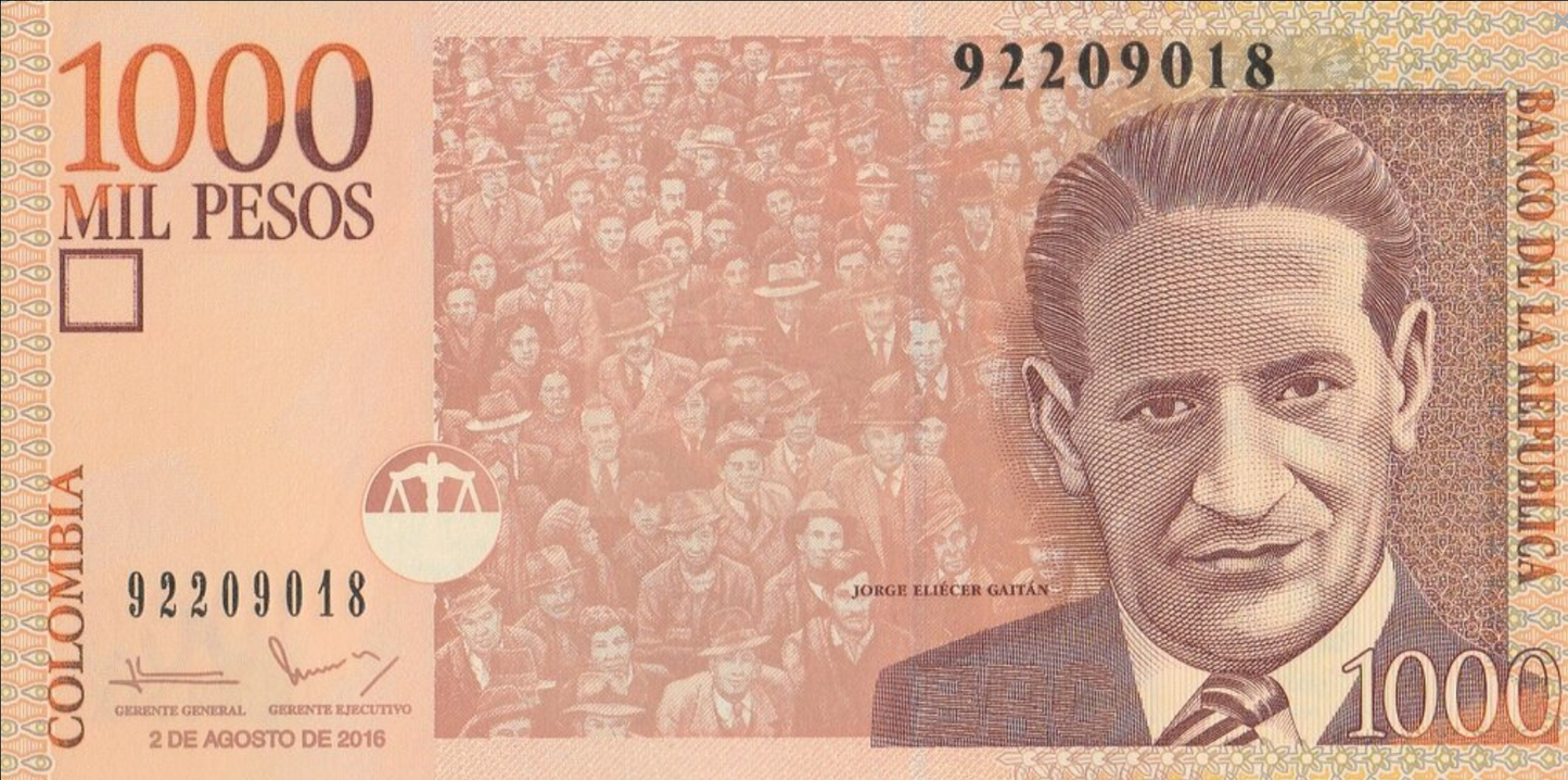 Kolumbia 1000 peso Jorge Gaitan 2016 P-456u
