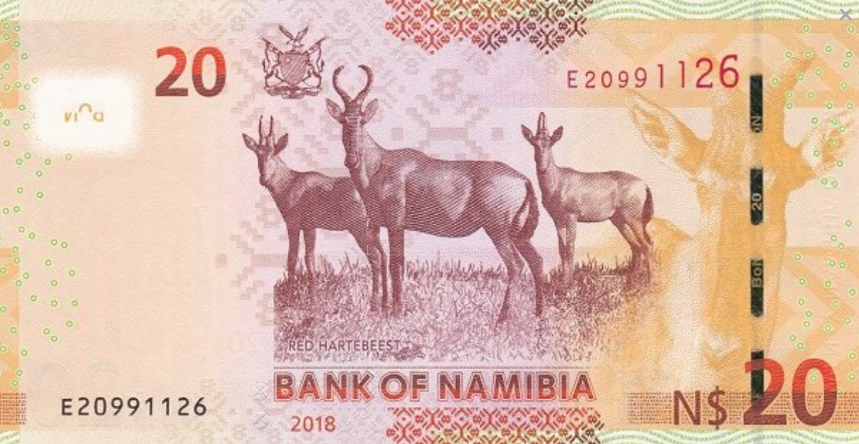 Namibia 20 dolarów Bawolec rudy 2018 P-17b