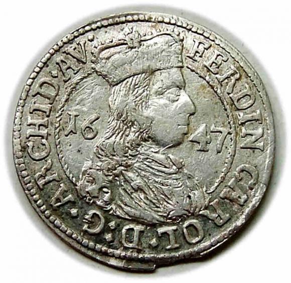 3 krajcary 1647 Ferdynand Karol Austria Tyrol Hall