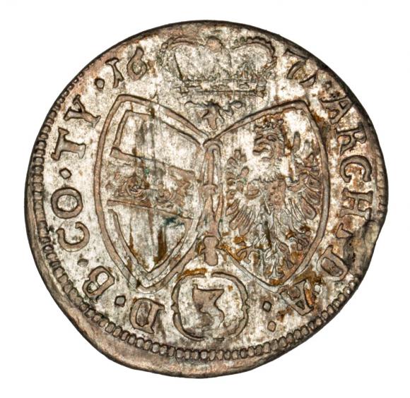 3 krajcary 1671 Leopold I Habsburg Austria Tyrol Hall