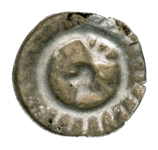 Brakteat hełm z pióropuszem i szarfą z sześcioma zakończeniami Fryderyk II Żelazny Niemcy Brandenburgia Frankfurt