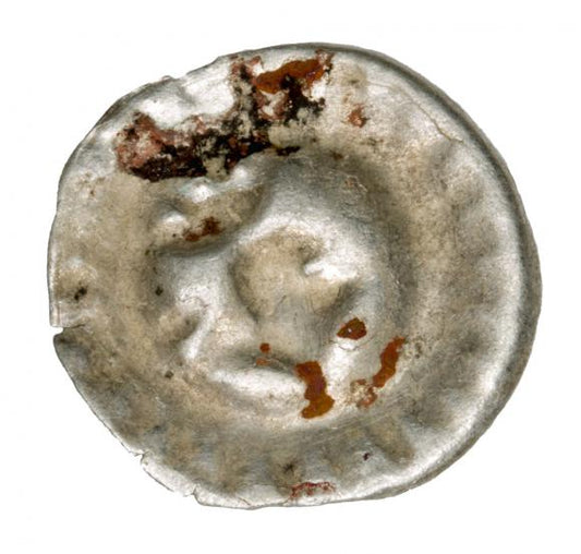 Brakteat hełm z pióropuszem i szarfą z sześcioma zakończeniami Fryderyk II Żelazny Niemcy Brandenburgia Frankfurt