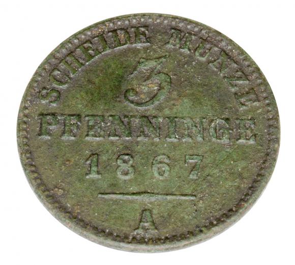 3 fenigi 1867 Wilhelm I Hohenzollern Prusy Berlin