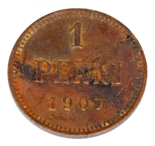 1 penni 1907 Mikołaj II Romanow Finlandia okupacja rosyjska Helsinki