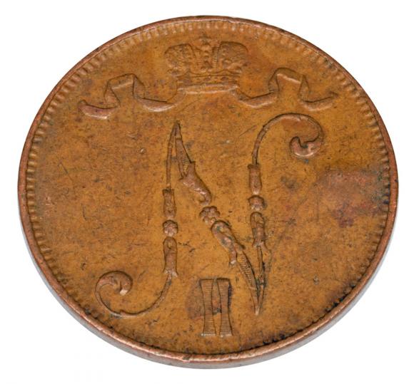 5 pennia 1908 Mikołaj II Romanow Finlandia okupacja rosyjska Helsinki