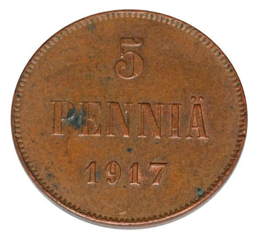 5 pennia 1917 Mikołaj II Romanow Finlandia okupacja rosyjska Helsinki