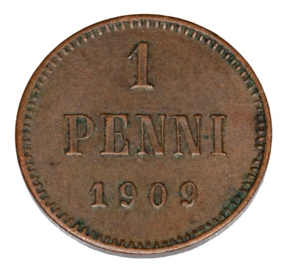 1 penni 1909 Mikołaj II Romanow Finlandia okupacja rosyjska Helsinki