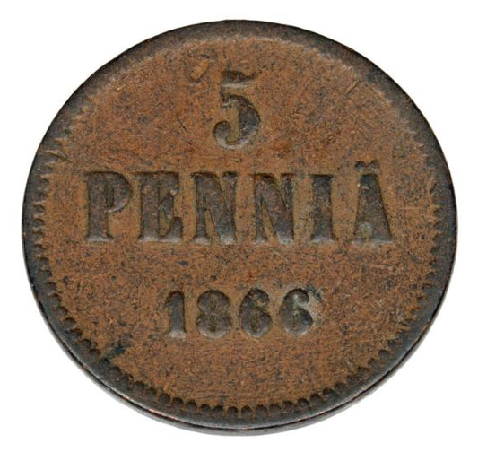 5 pennia 1866 Aleksander II Romanow Finlandia okupacja rosyjska Helsinki