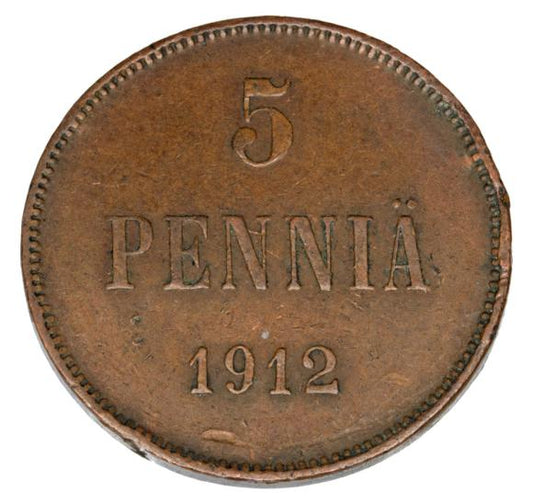 5 pennia 1912 Mikołaj II Romanow Finlandia okupacja rosyjska Helsinki