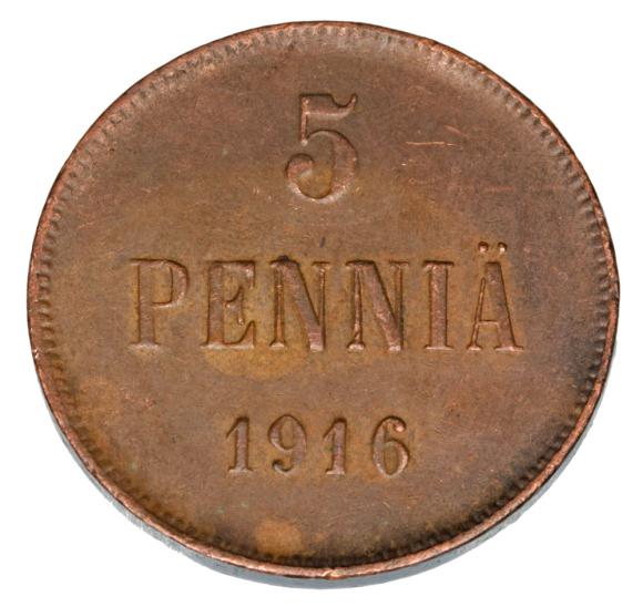 5 pennia 1916 Mikołaj II Romanow Finlandia okupacja rosyjska Helsinki