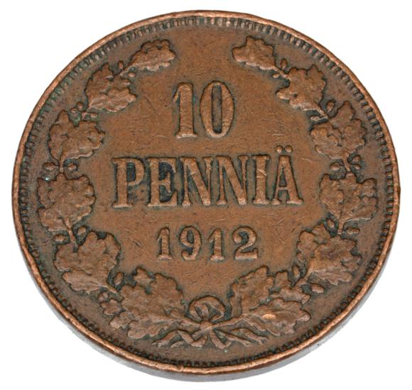 10 pennia 1912 Mikołaj II Romanow Finlandia okupacja rosyjska Helsinki