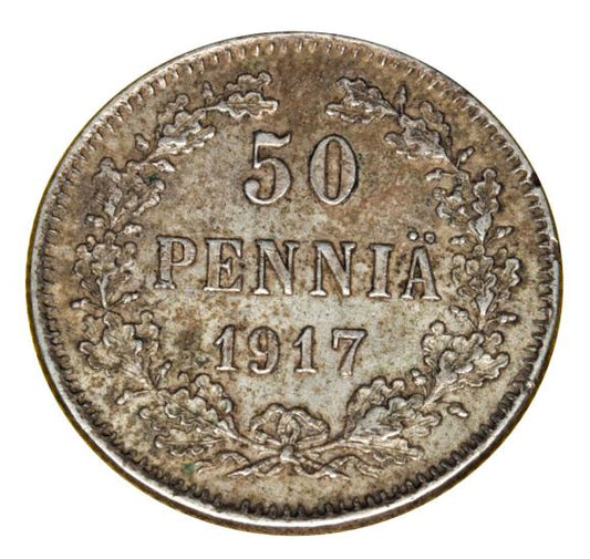 50 pennia 1917 Mikołaj II Romanow Finlandia okupacja rosyjska Helsinki