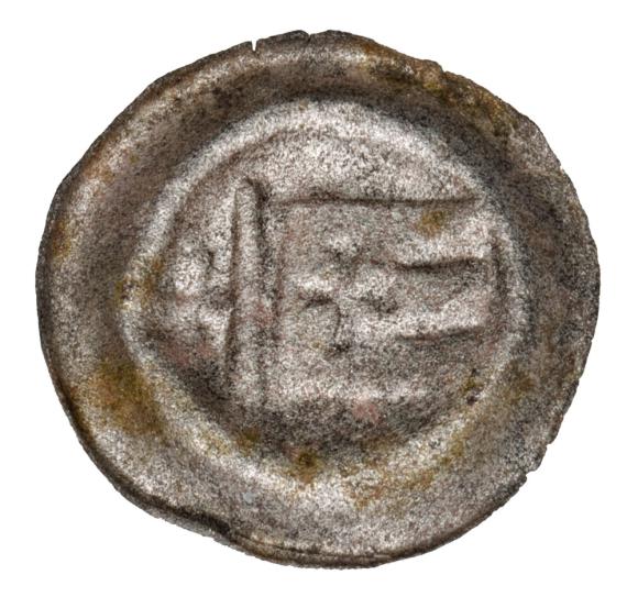 Brakteat Strzałów Stralsund proporzec i krzyż