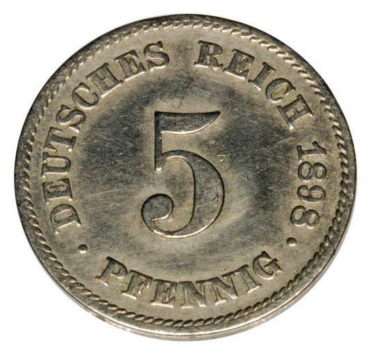 5 fenigów 1898 Wilhelm II Hohenzollern Niemcy Muldenhutten E