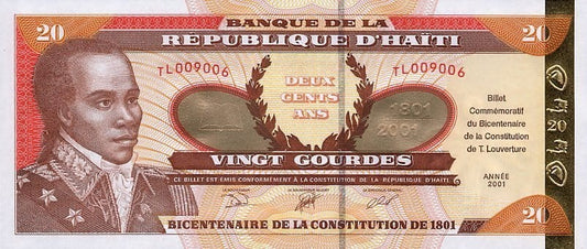 Haiti 20 gourdes 200 lat konstytucji 2001 P-271