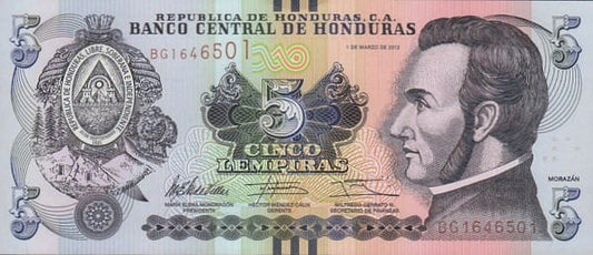 Honduras 5 lempira Morazan 2012 P-91d