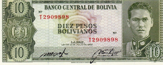 Boliwia 10 bolivanos Busch \ Potosi 1962 P-154