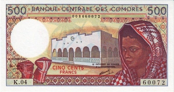 Komory 500 franków Kobiety 1994 P-10