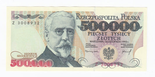 III RP 500000 zł Henryk Sienkiewicz 1993 P-161a.1 Z