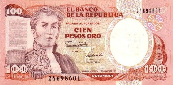 Kolumbia 100 peso Willa 1991 P-426e