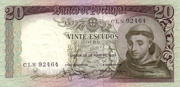 Portugalia 20 escudos Kościół 1964 P-167b