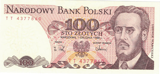 PRL 100 zł Ludwik Waryński 1988 P-143e.2 seria TT