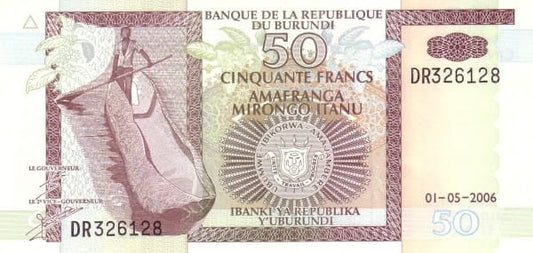 Burundi 50 franków Hipopotam/ Łódka 2003 P-36d