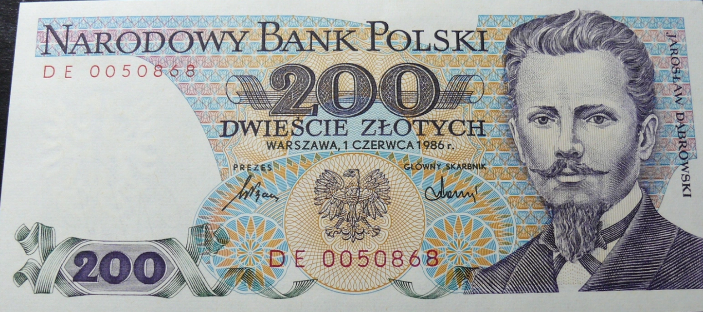 PRL 200 zł Jarosław Dąbrowski 1986 P-144c.1 DE