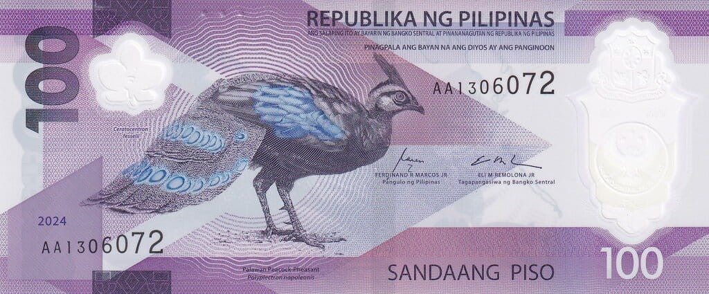 Filipiny 100 piso Wieloszpon lśniący 2024 P-238a
