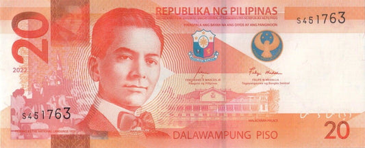 Filipiny 20 piso Łaskun palmowy 2022 P-230a.1