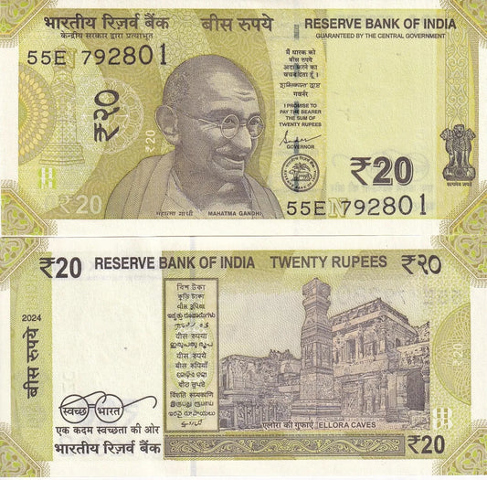 Indie 20 rupii Ghandi/Ellora 2024 P-110t