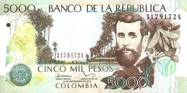 Kolumbia 5000 peso J. Asuncion Silva 2013 P-452r
