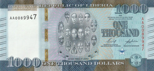 Liberia 1000 dolarów Maski 2022 P-43