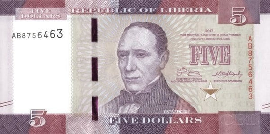 Liberia 5 dolarów Zbiory 2017 P-31b