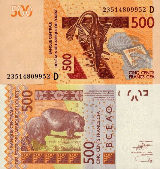 Mali- Afryka zachodnia 500 fr Hipopotamy 2023 P-419 Di