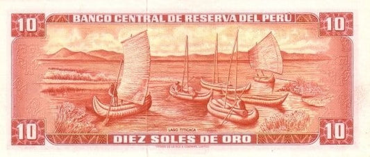 Peru 10 soles Tititaka żaglówki 1971 P-100b