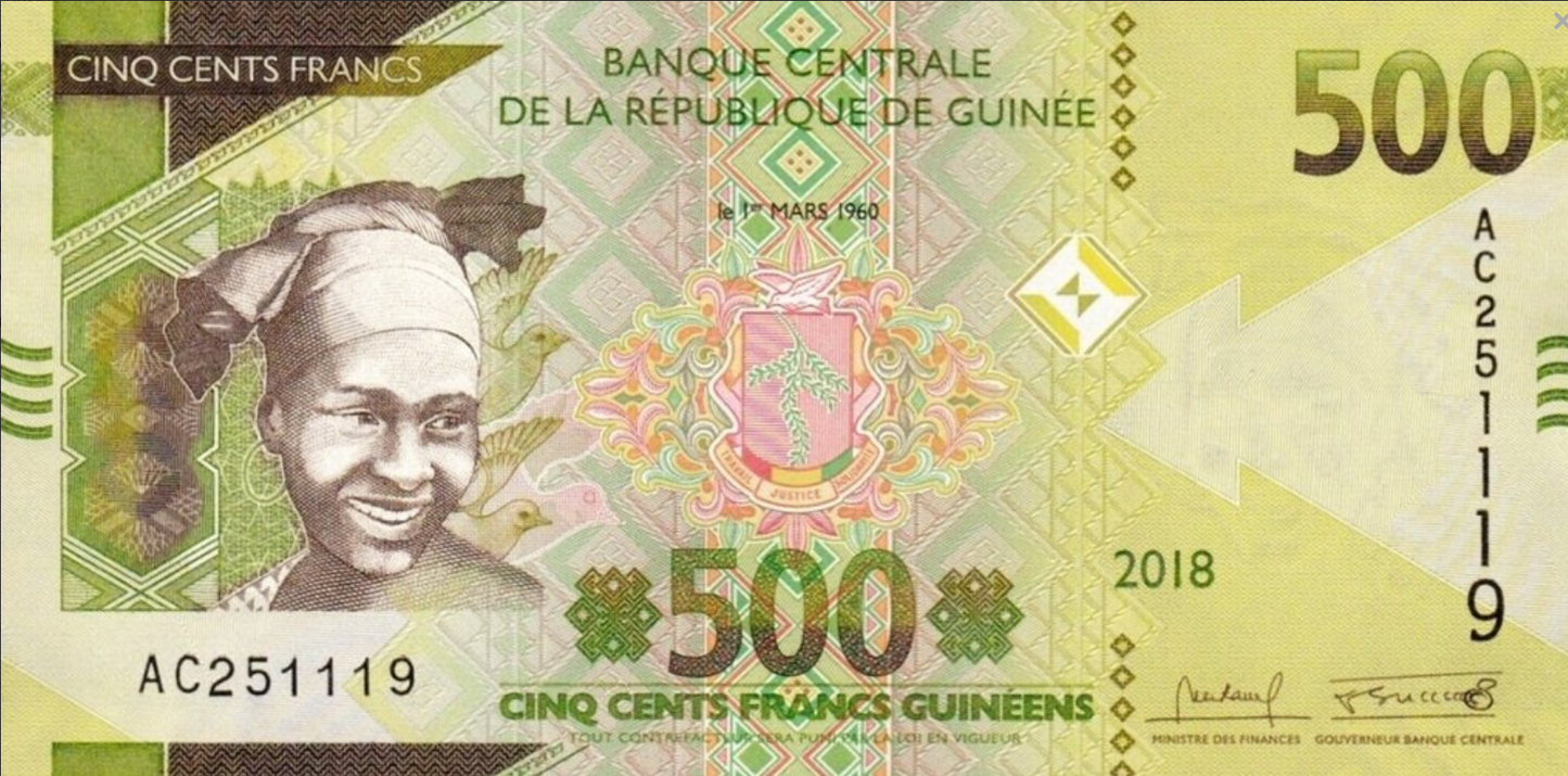 Gwinea 500 franków Kopalnia 2018 P-52a